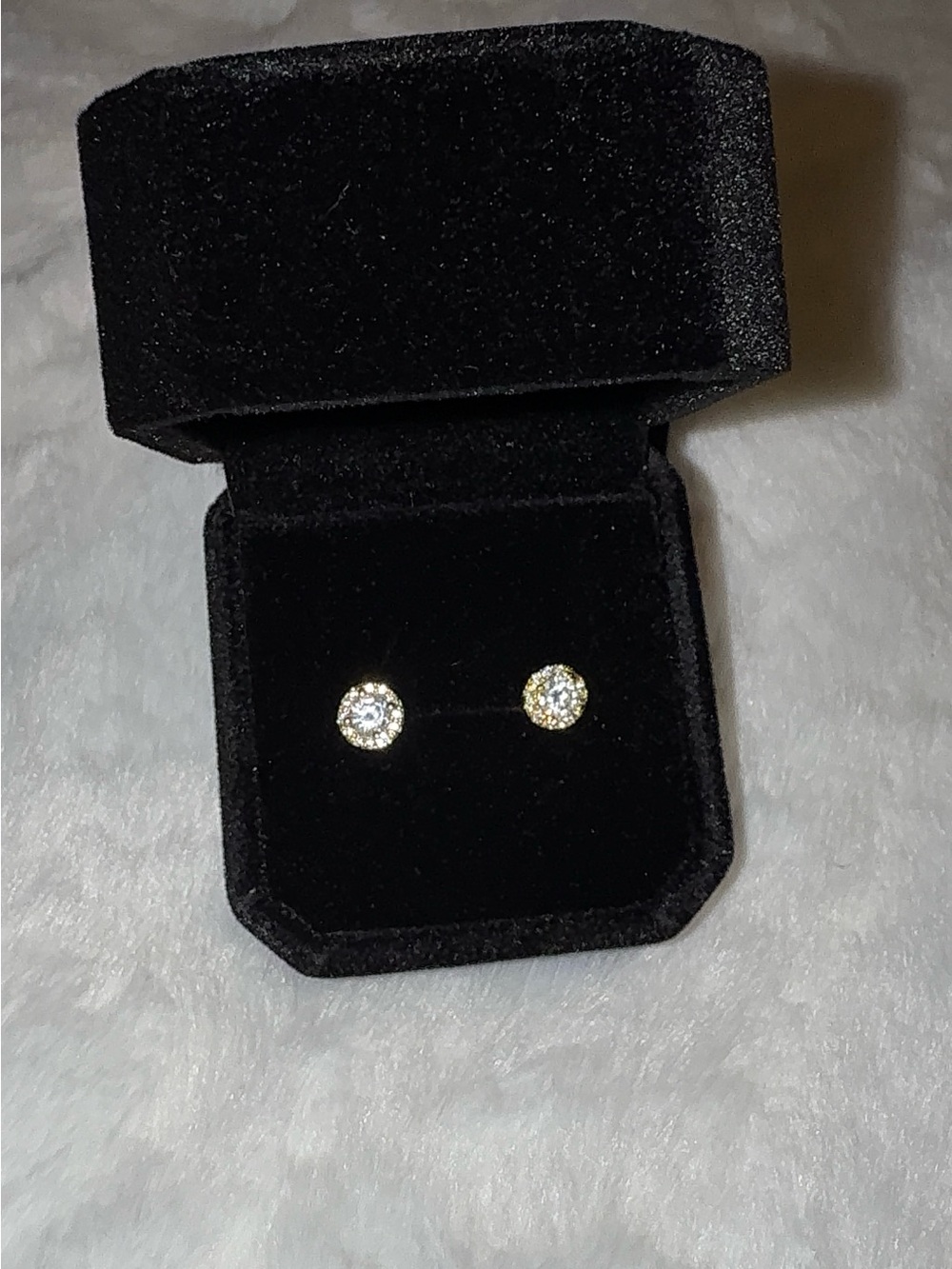 14K Gold Plated 925 Sterling Silver Halo Cubic Zirconia CZ Stud Earrings